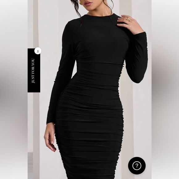 CLUB L LONDON EMILIE
BLACK RUCHED LONG-SLEEVE MIDI DRESS SIZE 2 NWT - Picture 4 of 9